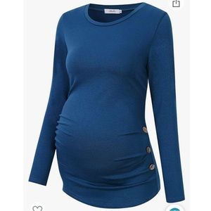 Side Button and Ruched Teal Maternity Top